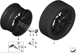 BMW Alufelge Doppelspeiche 1075M jet black matt 10,5Jx20H2 ET28 5er G90 M5/G99 M5