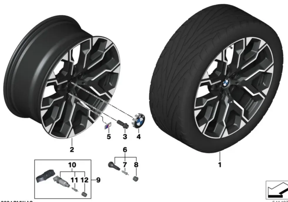BMW Alufelge M Doppelspeiche 1036 bicolor (jet black uni/hochglanzpoliert) E-9Jx20 ET24 X3 G45