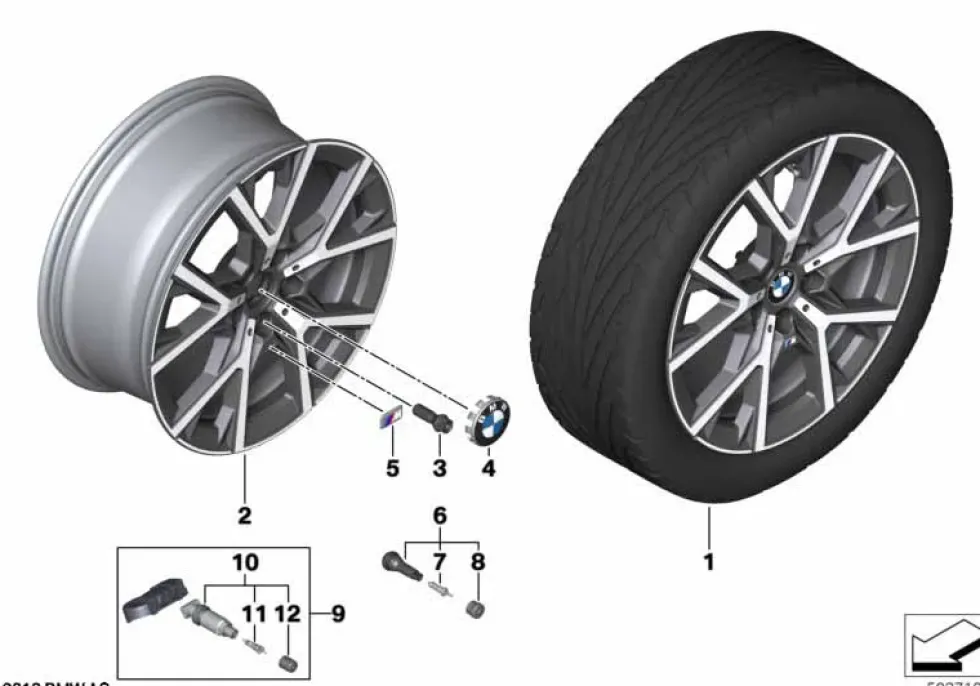 BMW Alufelge M Y-Speiche 553 bicolor (refined silver/hochglanzpoliert) 8Jx18 ET54 1er F40 2er F44