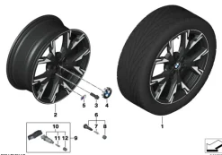 BMW Alufelge M Y-Speiche 976 bicolor (jet black uni/hochglanzpoliert) 8Jx19 ET53 1er F70 2er F74