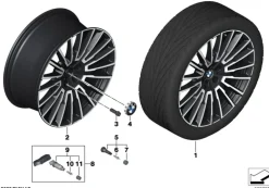 BMW Alufelge Vielspeiche 1055I bicolor (jet black uni/hochglanzpoliert) 10,5Jx21 ET44 7er G70