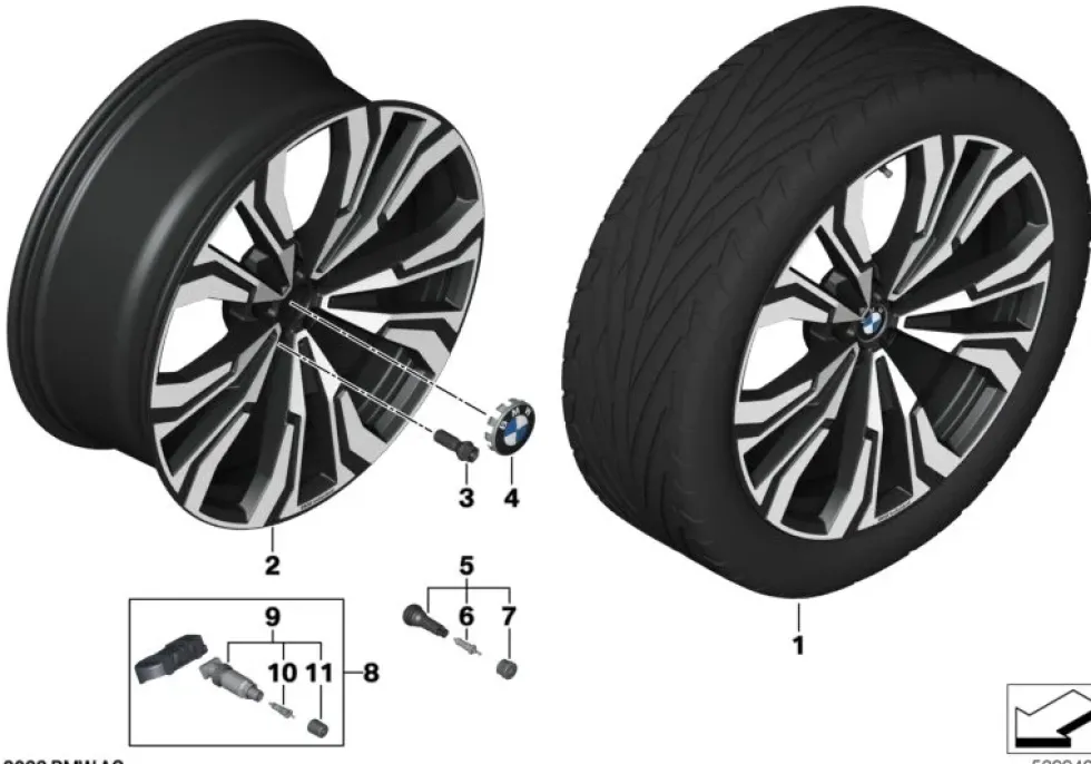 BMW Alufelge V-Speiche 914I jet black uni/glanzgedreht 10,5Jx23 ET43 X7 G07