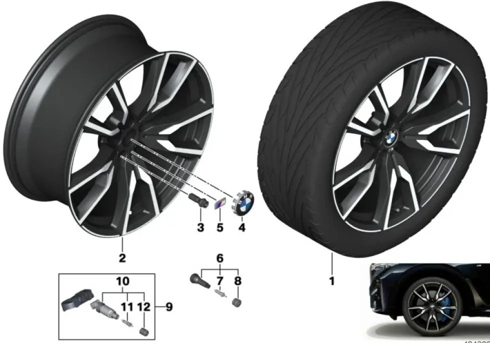BMW Alufelge V-Speiche 755M jet black uni/glanzgedreht 9,5Jx22 ET32 X7 G07