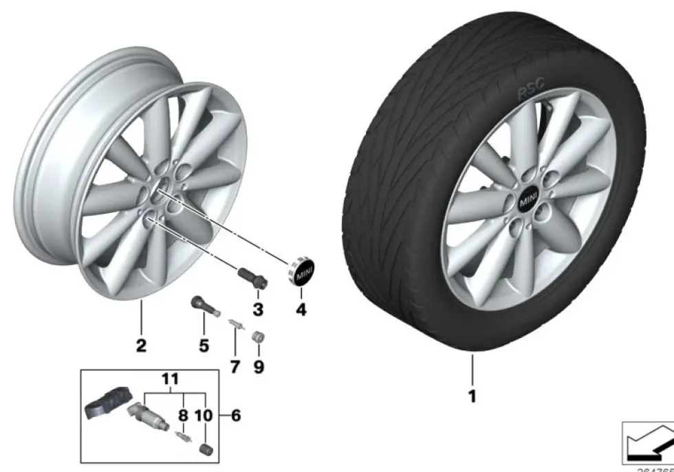 MINI Alufelge Radial Spoke 508 5,5J x 16 ET 46 Silber Vorderachse / Hinterachse MINI F55, F56